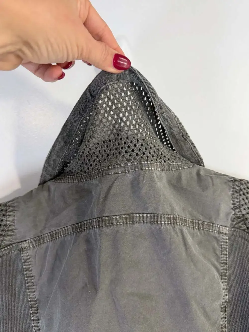 XCVI Fjord Grey Mixed Media Utility Jacket with Mesh Cowl Neck